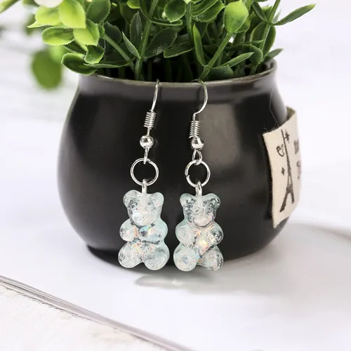 1Pair  Women Drop Earrings  Glitter Gummy Bear Crafts Multicolor Resin Charms Fashion Jewelry Diy Making as picture