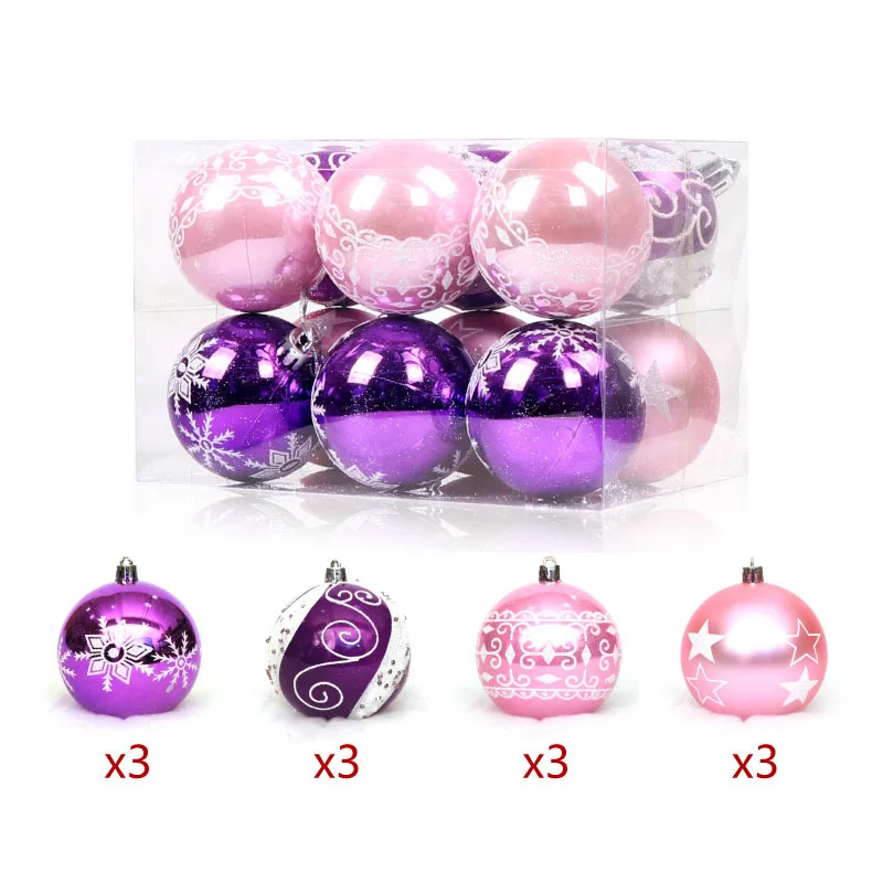 purple 12 шт./лот, 6 см, Рождественский шар, подвесные елочные украшения, вечерние украшения, фиолетовый/серебристый/красный/золотой - Цвет: purple