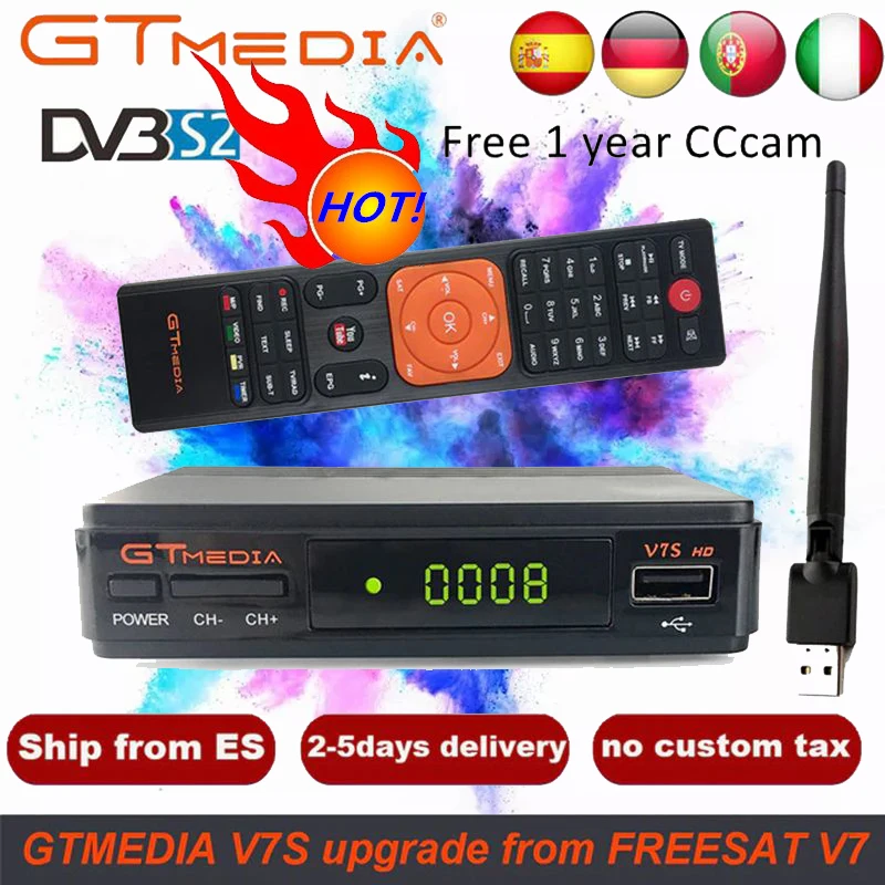 Gtmedia V7s приемник hd с USB wifi DVB-S2 Испания ТВ приемник v7 hd мощность по freesat поддержка Европы cccam 7 линия