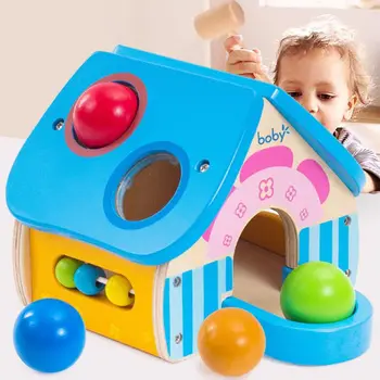 

Kids Montessori Wooden Cabin Hammer Ball Box Toy Children Early Education Gifts K92D