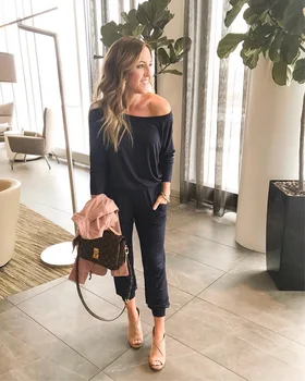 

Wontive Solid Casual Sexy Off Shoulder Long Sleeve Jumpsuits 2019 Women Spring Autumn Fashion Slim Elegant Long Jumpers Female