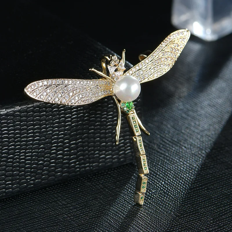 

Large Dragonfly Brooch Moveable Tail Dragonfly Brooches Pins Green Rhinestone Creative Insect Broach Vintage Style Broche Gifts