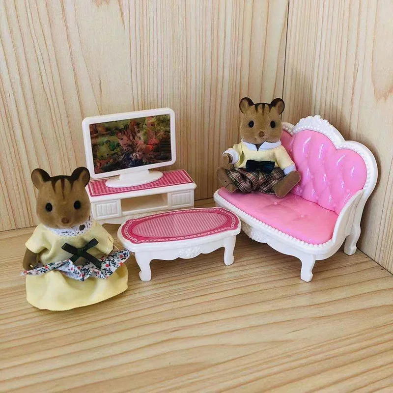 1:12 лес дома мебель для вилл, Комплект детских кубиков, игрушки в виде животных в лесу и Семья мини Спальня Набор Мини Гостиная игрушечная