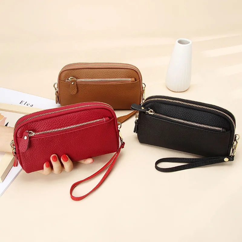 고품질 카우 가죽으로 제작된 다용도 Double Zip Wallet