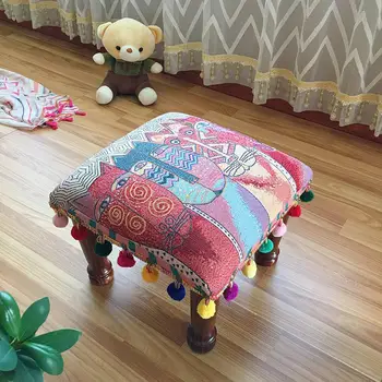 

Auspicious cat national short stool Nordic Ins solid wood small bench cartoon shoe bench living room home sofa ottoman