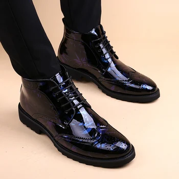 

mens luxury fashion party nightclub dress patent leather boots carved brogue shoes oxfords bullock shoe ankle boot zapatos botas