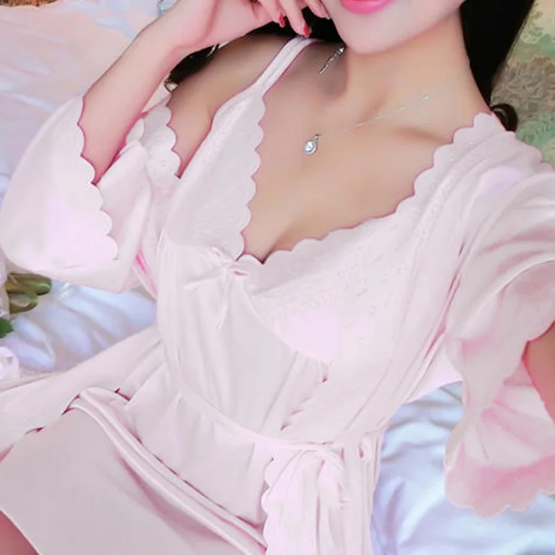 New sexy woman Lingerie deep V sling silk summer sleepwear comfortable solid color nightgown nightdress suit women sleepwear