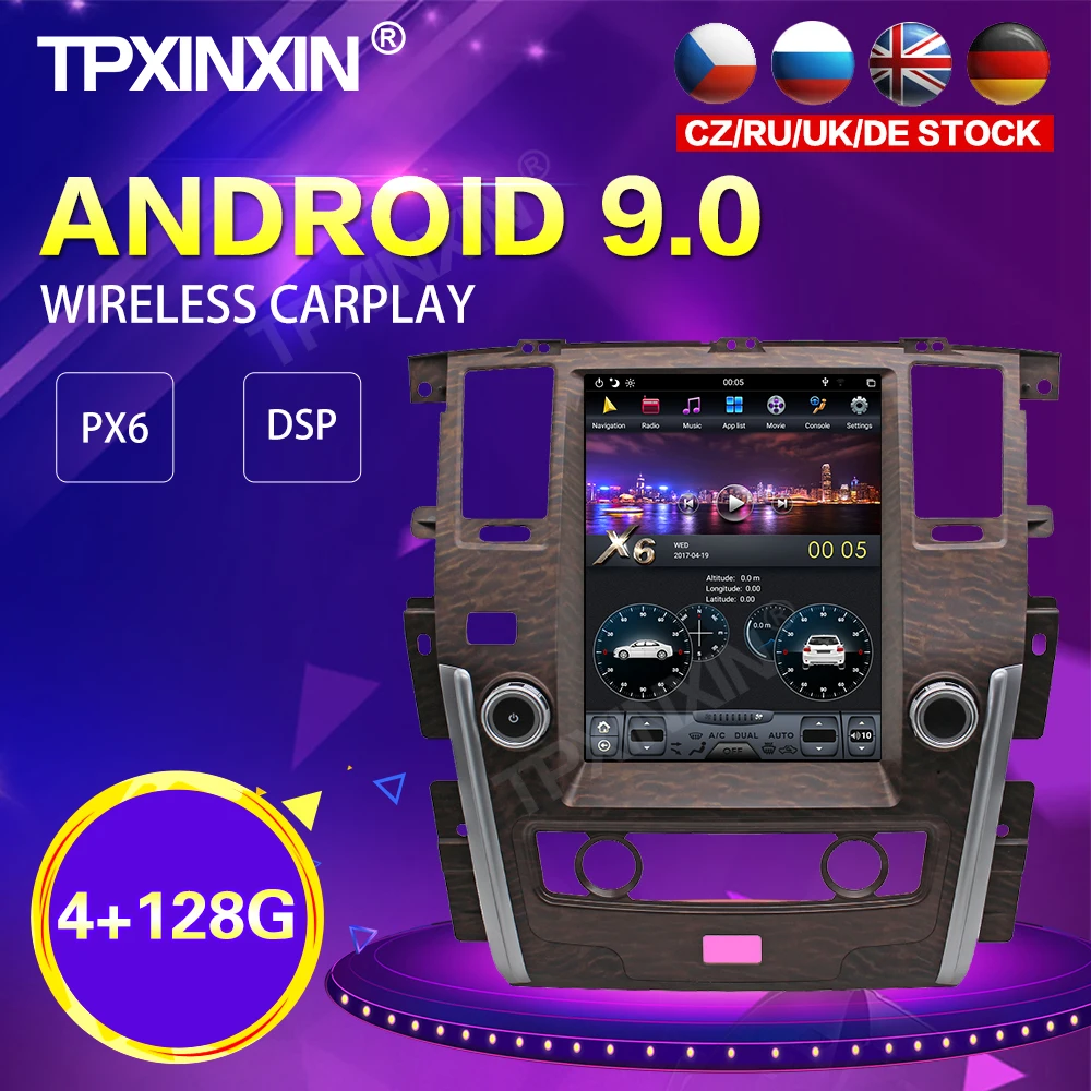 

PX6 Android 9.0 4GB+128GB Tesla Style Car Radio For Nissan Patrol 2009-2016 GPS Navi Auto Stereo Recoder Head Unit DSP Carplay