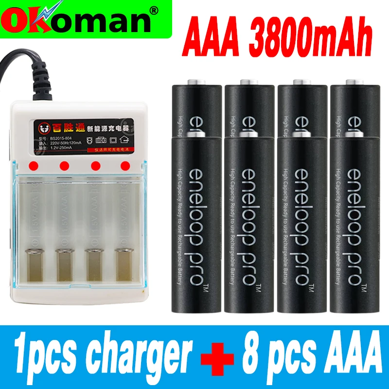 8 шт. оригинал Pro AAA перезаряжаемая батарея 3800mAh 1 2 V ni-mh камера с зарядным