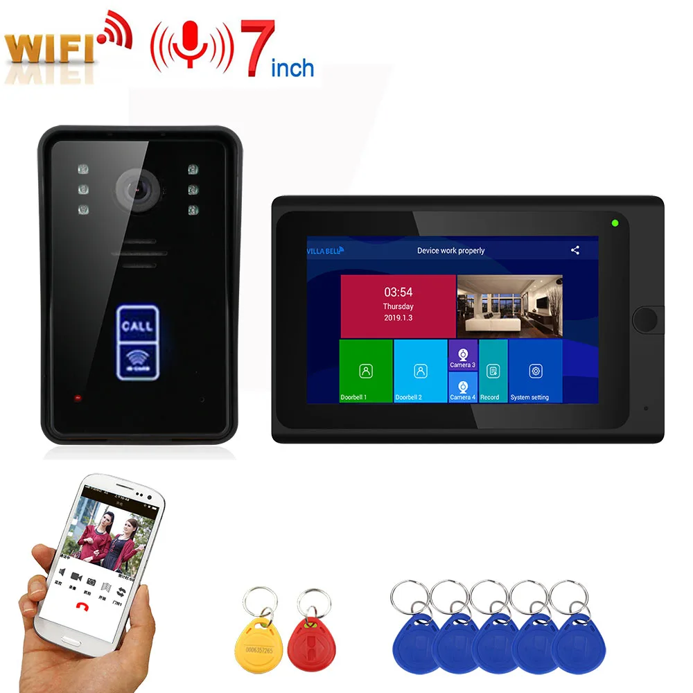 cheap 7inch Wireless Wifi RFID Video Door Phone Doorbell Intercom Entry System with Wired IR CUT 1080P Wired Camera Night Vision,Suppo