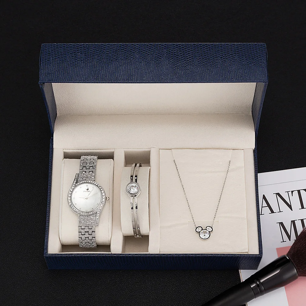 

Europe And America Fashion Decoration Watch Women's Water Droplet Diamond Set Bracelet Mickey Mouse Zircon Necklace Combination