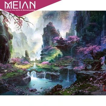 

2020 MEIAN "Water mountain land" Full Round Drill 5D DIY Diamond Painting Embroidery Cross Stitch Mosaic Rhinestone Decor Gift