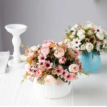 

Autumn Fake Tea Rose Silk Flower Bouquet Daisy Artificial Flower for Wedding Home Christmas Decoration Diy Handmade Accessories