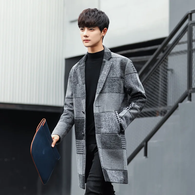 Style Plaid Man Korean Woolen Coat Men Outwear 2020 Autumn&Winter Mens Jackets And Coats Casaco Masculino KJ269 Style Plaid Man Korean Woolen Coat Men Outwear 2020 Autumn&Winter Mens Jackets And Coats Casaco Masculino KJ269