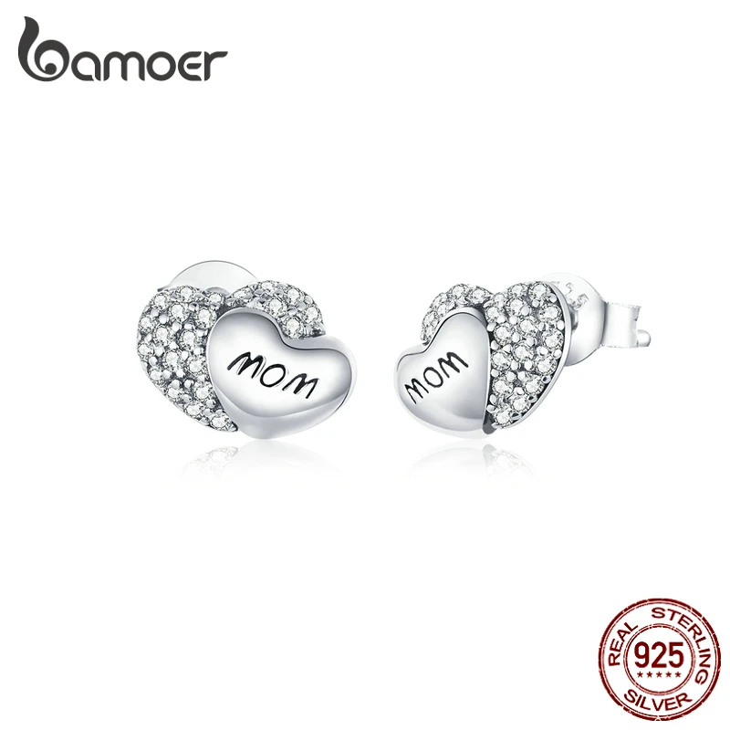 Женские серьги-гвоздики bamoer из 100% серебра 925 пробы с двойным сердцем блестящим