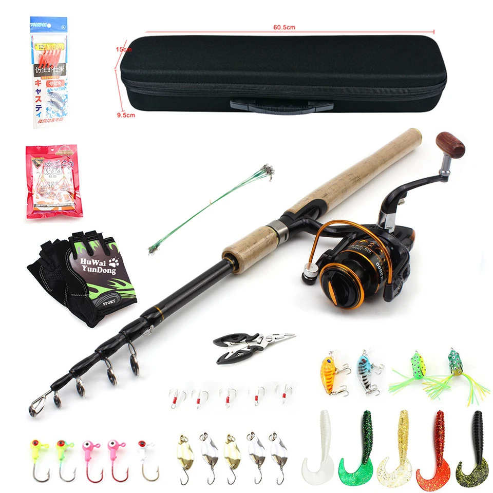 2.4m Fishing Rods Reel Line Combo Full Kits Spinning Reel Pole with Lures Set 