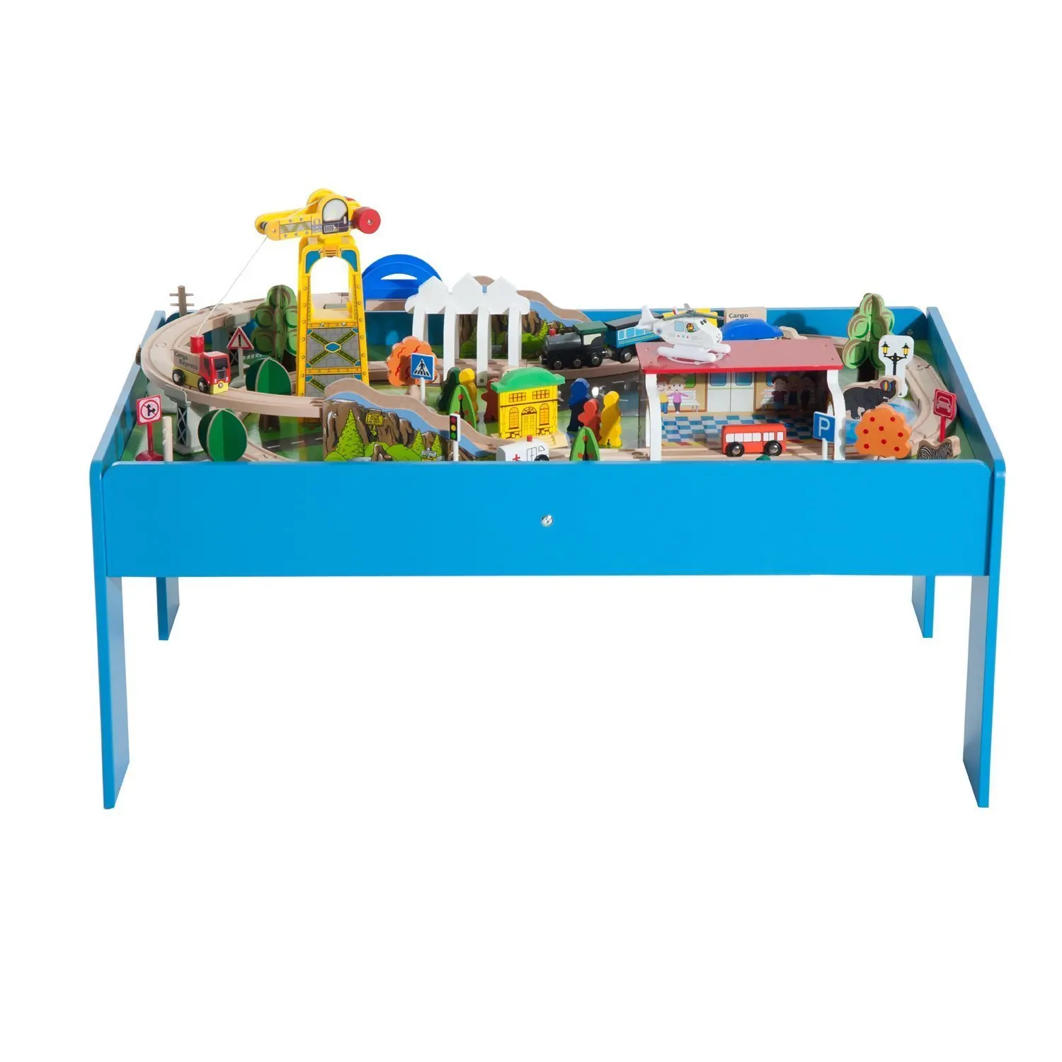Набор HOMCOM Completo de 82 пьезы Juego Tren con Circuito Via Mesa Madera para Ninos Juguete Educativo Infantil |