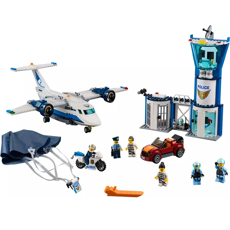 

559pcs Arctic Sky PoliceING Air Base Getaway Car Airplane Parachute Building Blocks Compatible Legoinglys City 60210 Bricks Toys