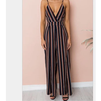 

Spaghetti Strap 2019 Summer Jumpsuits Women Playsuit Floral Printed Sexy OL Party Backless Loose Casual Bodysuits Female Deep V