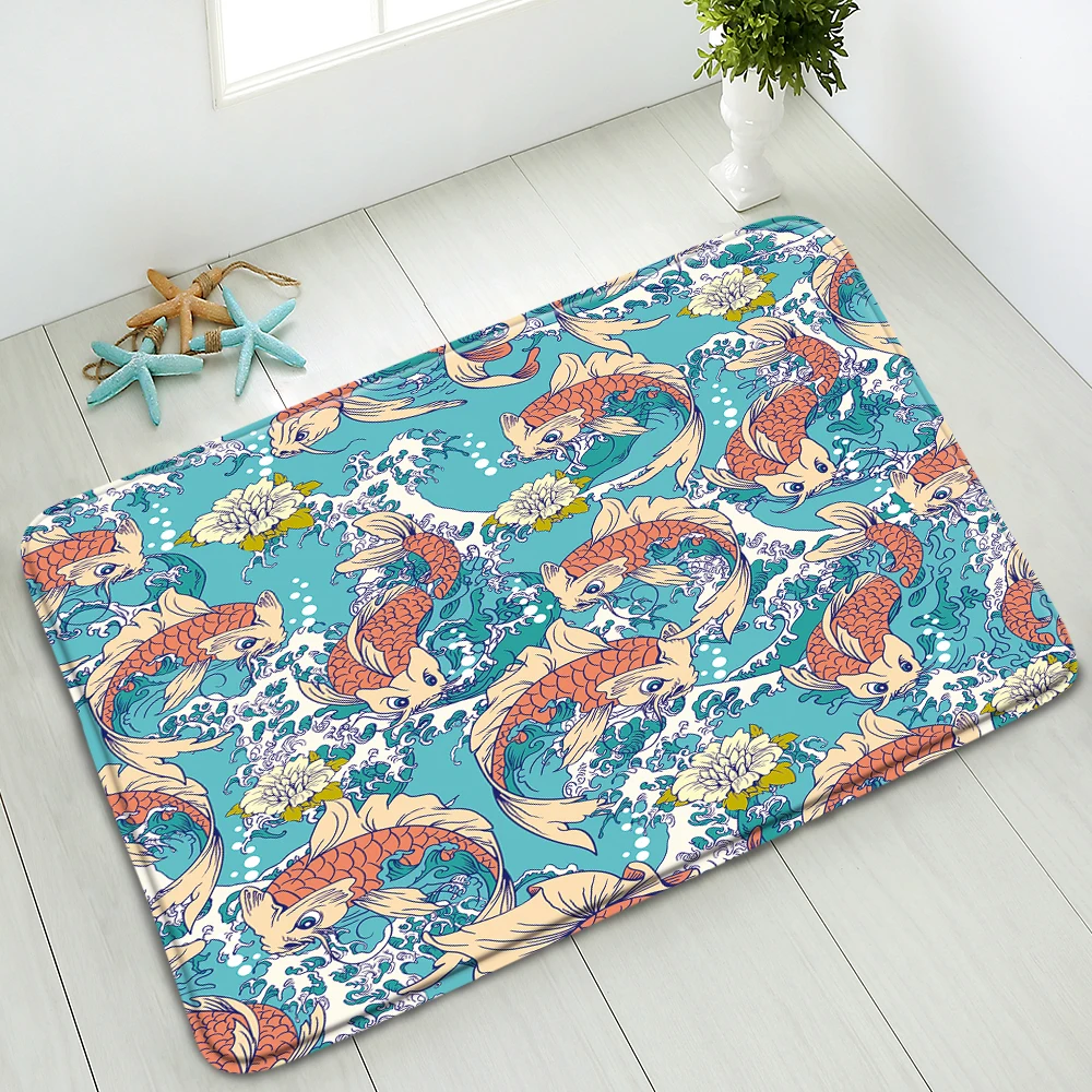 Cartoon Fish Bath Mat Dinosaur Animals Bathroom Non-Slip Bedroom Kitchen Doormats Floor Carpet Flannel Washable Home Decor | Дом и сад
