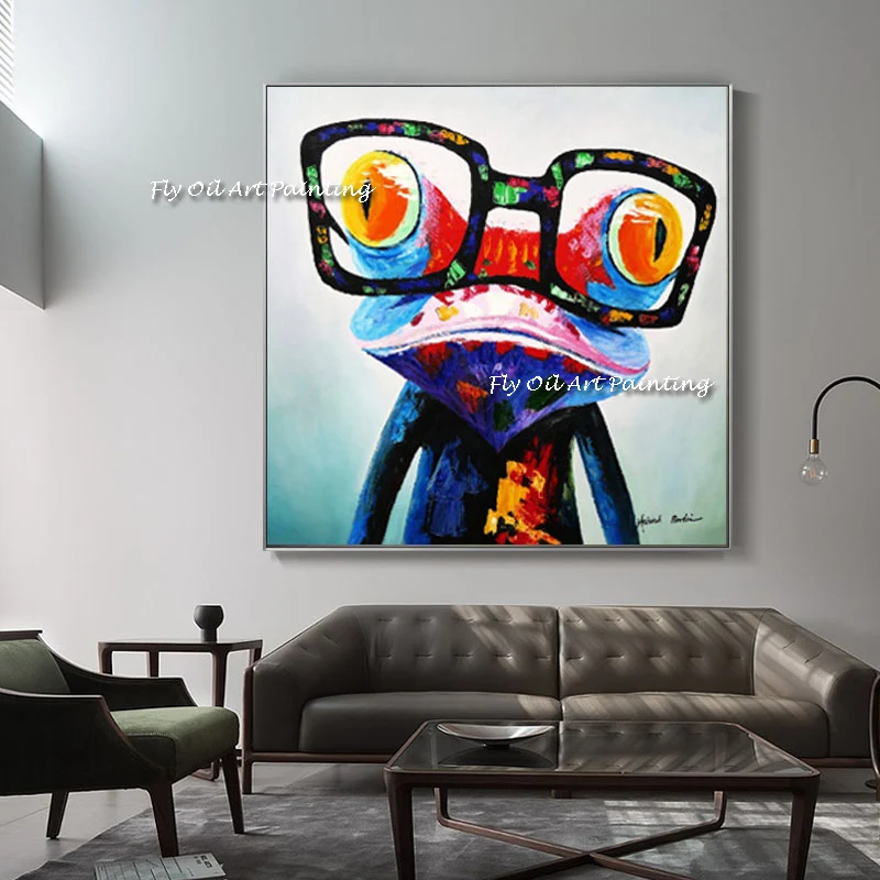 

Ручная роспись счастливая лягушка картина маслом курица буйвола холст для гостиной современный холст искусство милое животное картина декор комнаты