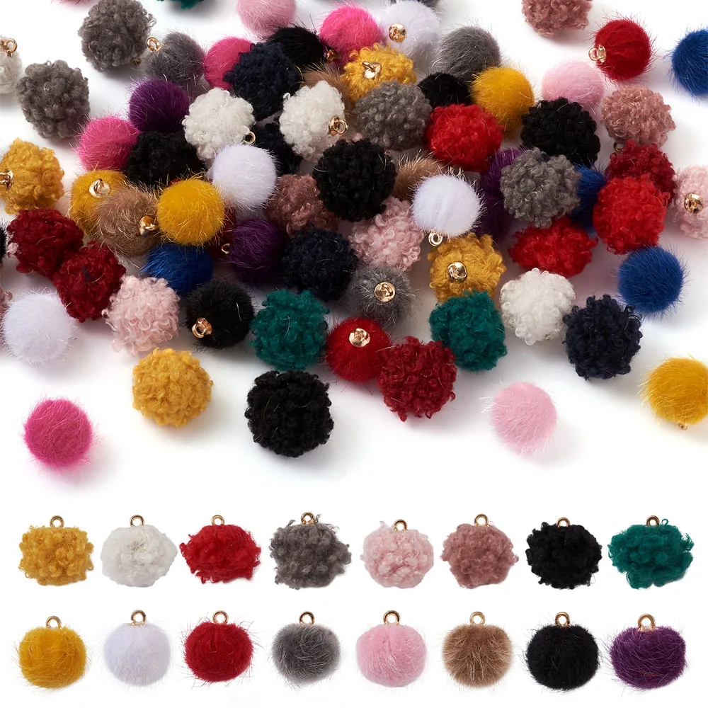 

pandahall 1 Set Fabric Fur Pompom Charms Cloth Covered Round Ball Bead Pendants Mixed Color for Keychain Earring Jewelry Making