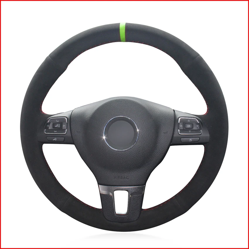 Black Suede Hand Sew Steering Wheel Cover For Volkswagen Vw Gol Tiguan