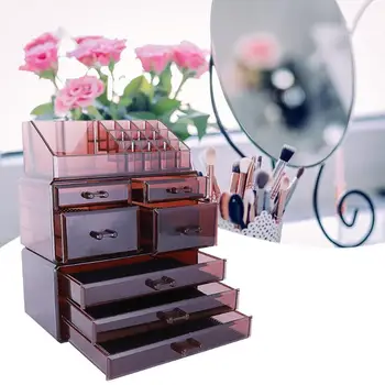 

3pcs/Set Plastic Cosmetics Storage Rack Transparent 4 Small+3 Large Drawers