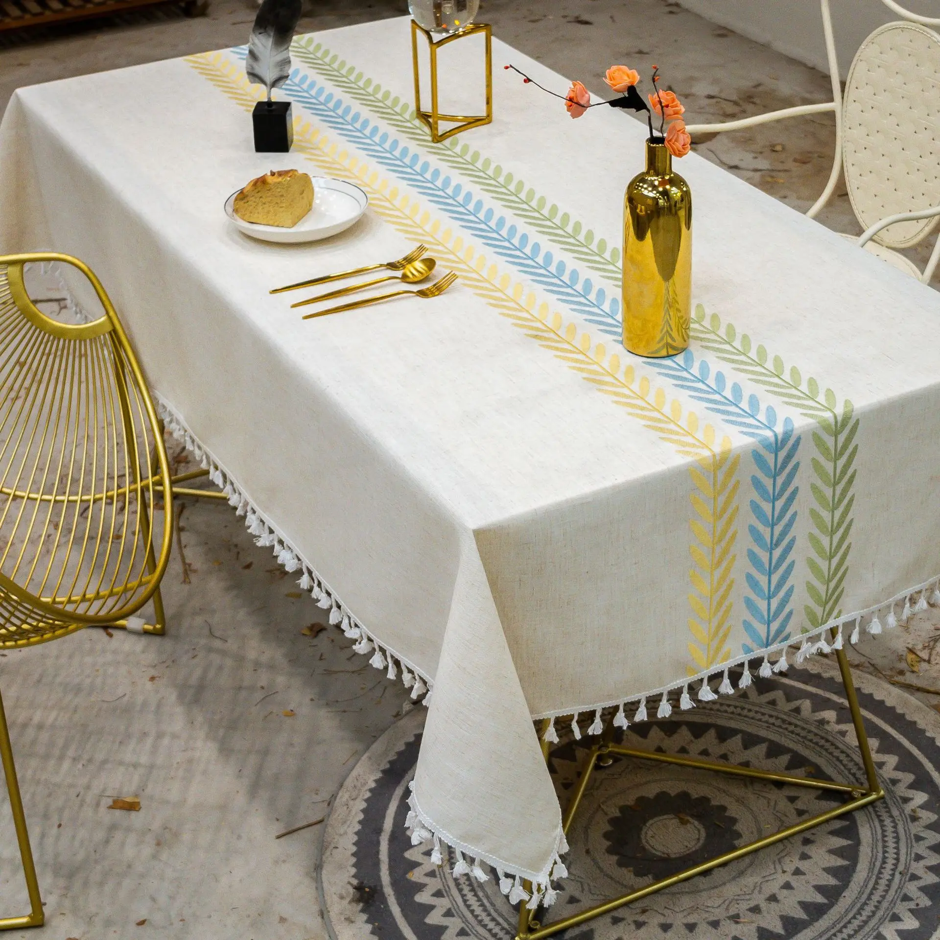 Пасторальный Стиль листья ивы вышивка простая скатерть высокого качества микроволновая печь диван крышка элегантная бахрома для скатерти