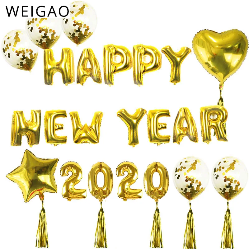 

Happy 2020 New Year Party Decoration Foil Balloons Shiny Gold Happy New Year Letter Balloon 16inch 2020 Number Ballons Balls