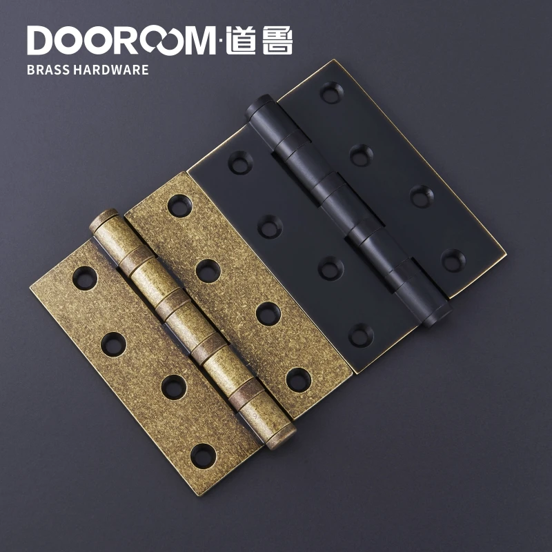 One Piece-Dooroom Brass Thick Bearing Hinges 4"x3"x3mm, 5"x3"x3mm Solid Wood Door American Black Gold Mute Hinges With Screws