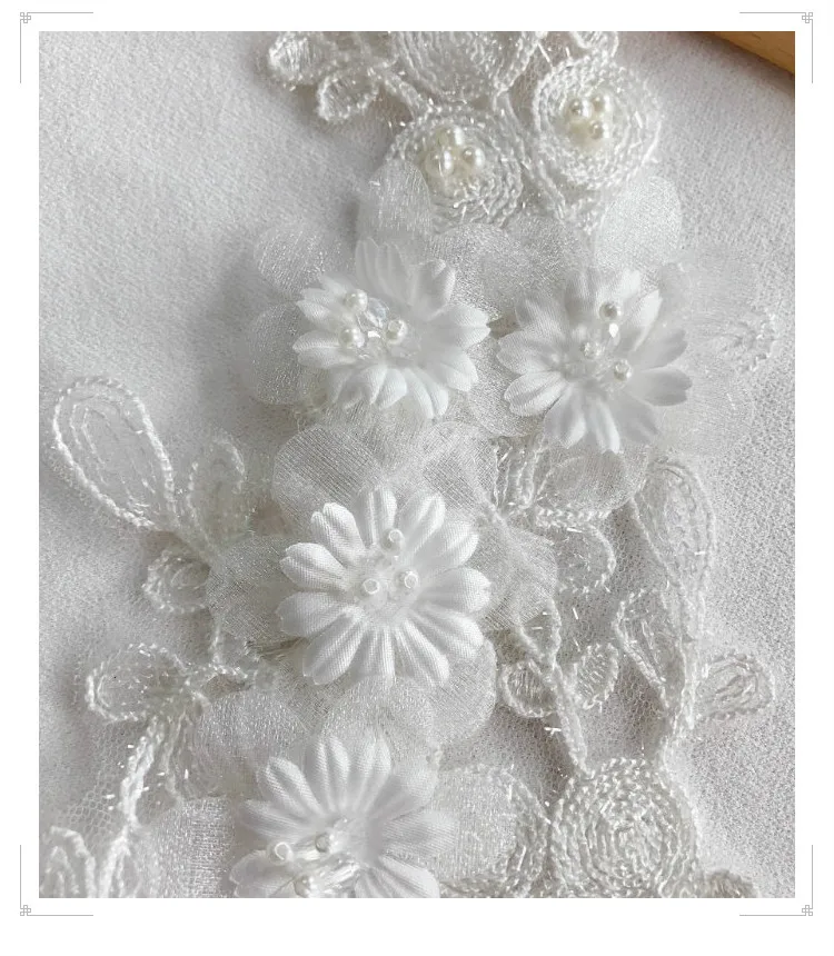 sequins beaded 3D pink white flowers embroidery lace patch Dress DIY veil applique parche Woman's clothes hanfu Decoration