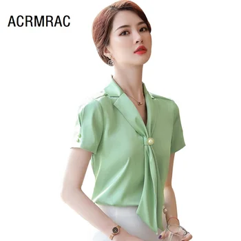

Women shirt Slim summer Short sleeve V-neck shirt OL Formal Blouses & Shirts Woman 661