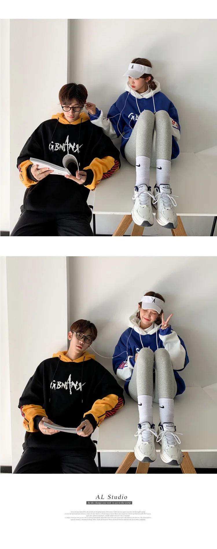 UYUK2019 зимняя одежда новая мужская Instagram тренд свободная облегающая Лоскутная подходящая две толстовки с капюшоном свободная Harajuku уличная одежда