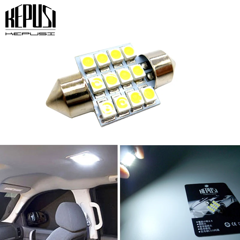 31 мм 3528 1210 SMD 12 светодиодный Авто купольная гирлянда для интерьера, карта освещения, лампа для постоянного тока 12В, синий, белый, 12В
