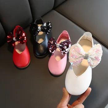 

2020 New Spring Autumn Girls Sneakers Kids Girl Leather Shoes Bling Bow Tie Princess Baby Children Shoes Cute Party Shoes C11191