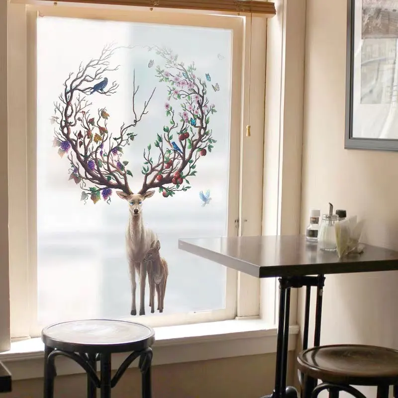 

Custom Size Privacy Film Deer Window Film Stained Static Cling Glass Sticker Kitchen Bedroom Sliding door Home Decorative Decal