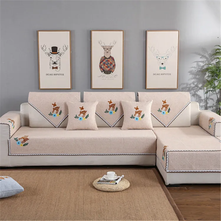 

Four Seasons Weaving Cotton Thread Flocked Hualu Sofa Pad Minimalist Modern Sectional Sofa Backrest Towel