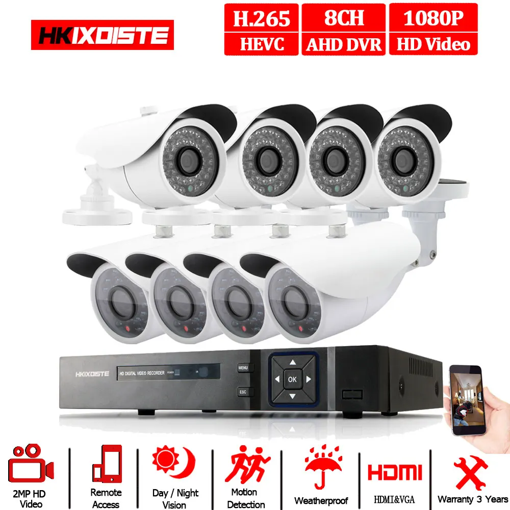 Белый 8CH 1080P HDMI DVR 1080P HD Крытая наружная камера безопасности система SONY 8-канальный CCTV DVR комплект 8 шт AHD камера набор с 2 ТБ HDD - Цвет: Белый