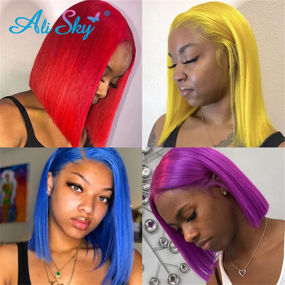 

Colored Short BOB 13X4 Transparent Lace Front Human Hair Wigs Pre Plucked Brazilian Remy Straight 613 Blonde Lace Frontal Wig