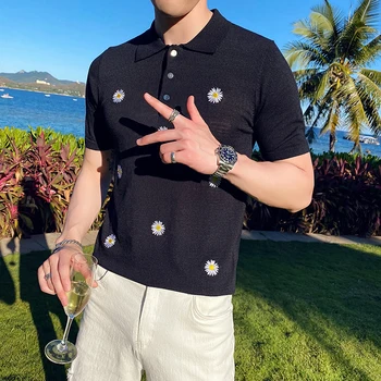 

2020 Flower Embroidery POLO Shirt Short Sleeve Polos Para Hombre Business Casual Streetwear Tops Men Clothing Camisas Dos Homens