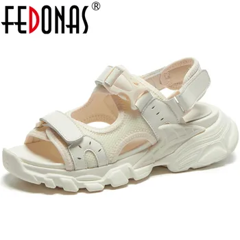 

FEDONAS Genuine Leather Platforms Flats Summer Comfortable Vintage Women'S Sandals Fashion Newest Casual Dancing Shoes Woman