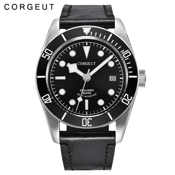 

Corgeut 41mm Sterile Automatic Watches Men Military Black Dial Wristwatch Leather lume Waterproof Sport Swim Male Clock