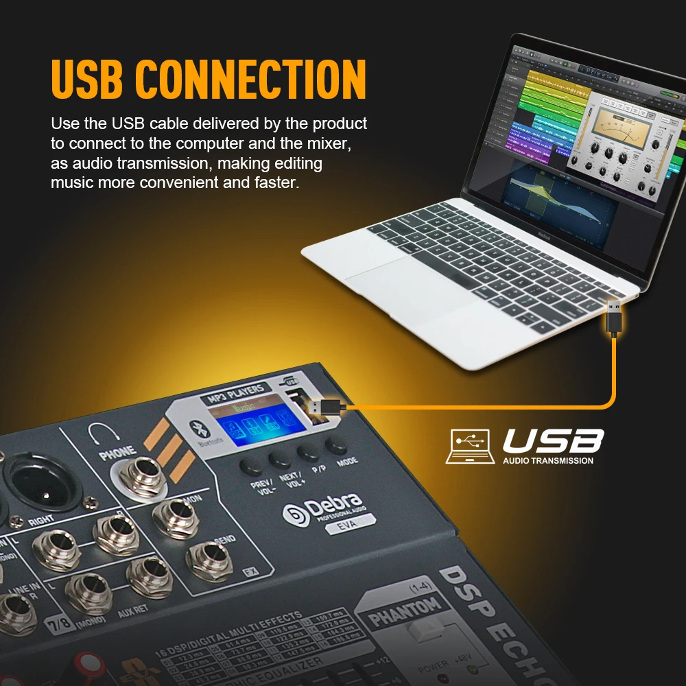 US $136.50 Debra Audio Clean SoundPro EVA8 8Channels Audio Mixer Dj Consoler With 48V Phantom Power USB Bluetooth For Recording Stage