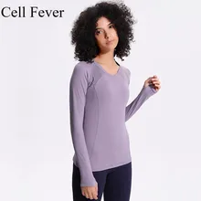 Для женщин длинный рукав, для йоги Верхняя спортивная одежда для спортзала фитнеса быстросохнущая бег топы футболка для тренировок с вырезом для большого пальца, карманный футболкой с коротким рукавом, футболка