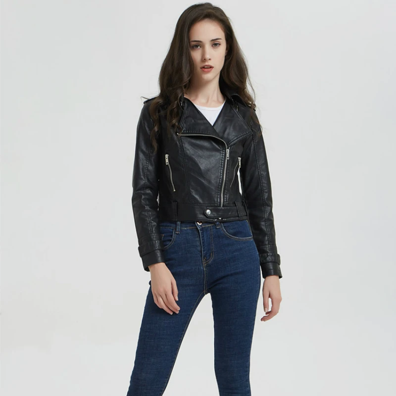 

S-XXXL Plus Size Black PU Leather Jacket Women Cool Short Motorcycle Jackets Female Zipper Autumn Basic Street Outerwear Coat