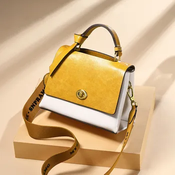 

Women's Bag 2020 New Fashion Soft Leather Womans Cross Body Flap Bags Elegant Female Panelled Shoulder Messenger Bag JD04191