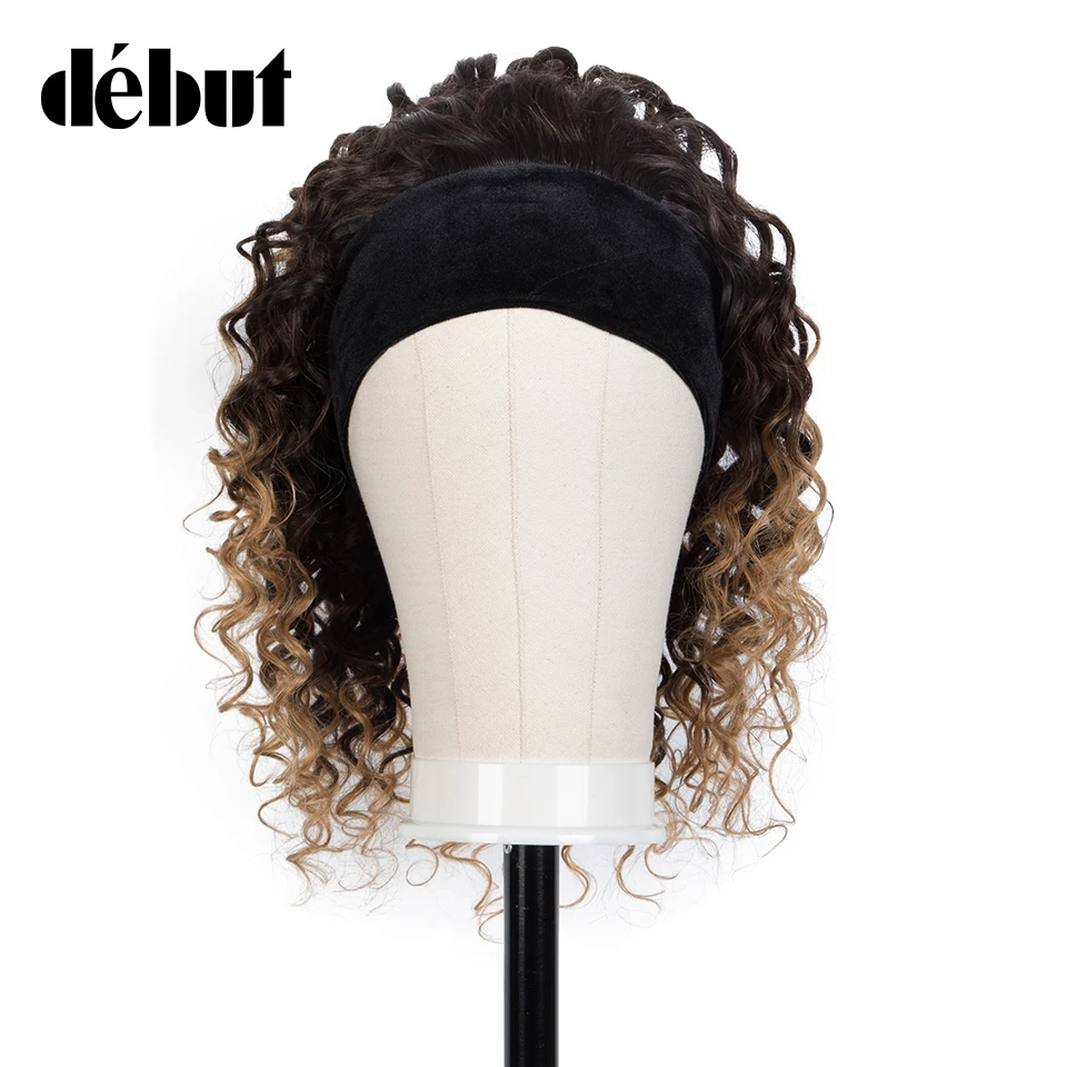 Debut Glueless Wigs For Women Kinky Curly Human Hair Bob Wigs Brown Ombre Headband Wigs T1B/99J Brazilian Deep Wave Cheap Wigs