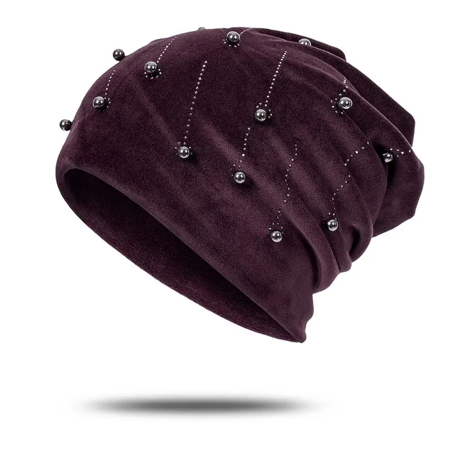 Winter Woman Hat Suede Soft beanie Hat for Women Solid Color Pearl Fashion Winter Warm Hat