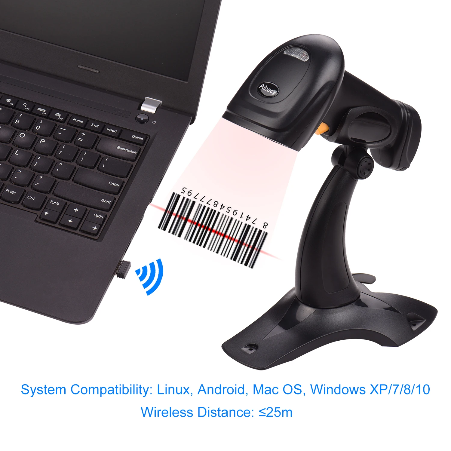 Aibecy 2 4G беспроводной ручной 1D сканер штрих кода считыватель кодов с USB кабелем